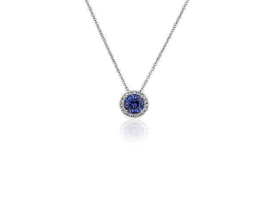 Necklaces | Blue Nile Tanzanite And Diamond Halo Pendant In 14K White Gold (7Mm)