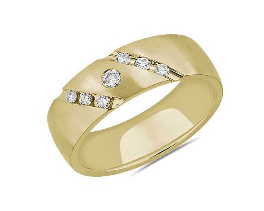 Men'S Rings | Blue Nile Diagonal Diamond Highlight Wedding Ring In 18K Yellow Gold (7 Mm, 1/4 Ct. Tw.)