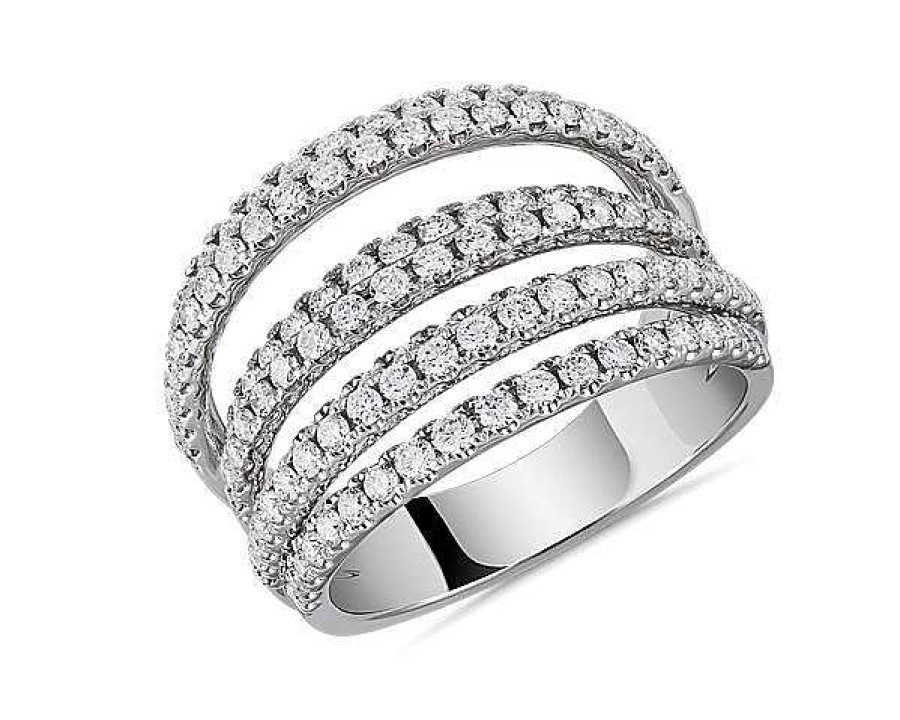 Rings | Blue Nile Seven-Row Mix Tiered Diamond Fashion Ring In 14K White Gold (1 1/2 Ct. Tw.)