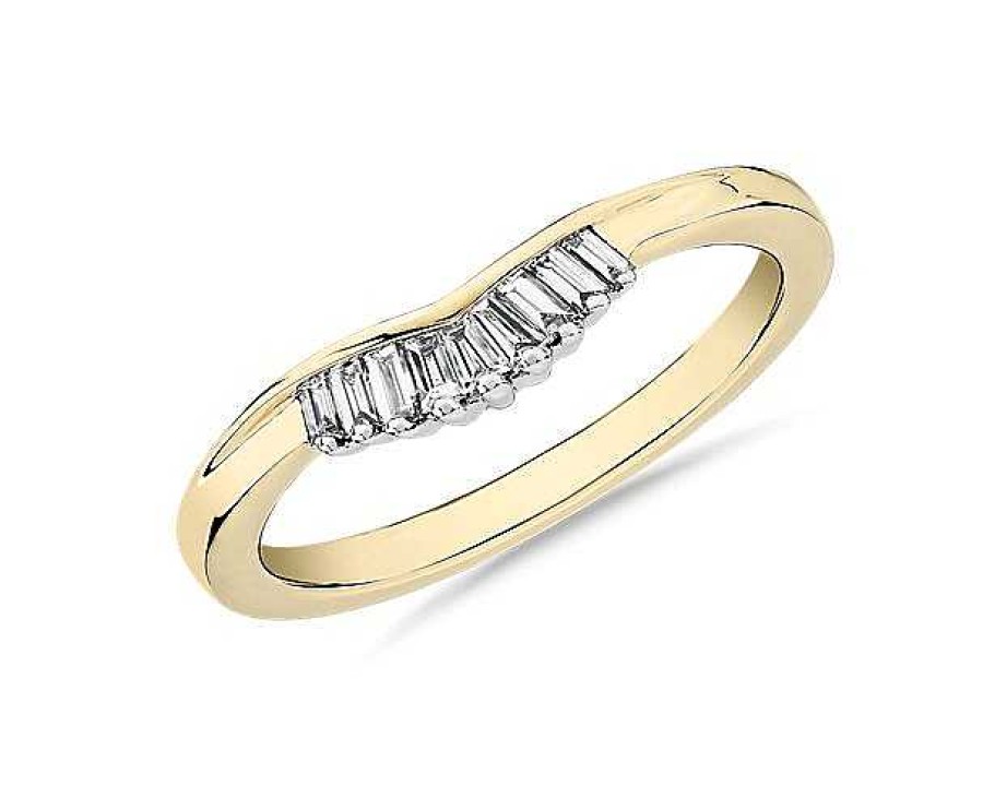 Rings | Blue Nile Zac Zac Posen Petite Baguette Diamond Tiara Curved Wedding Ring In 14K Yellow Gold (2 Mm, 1/8 Ct. Tw.)