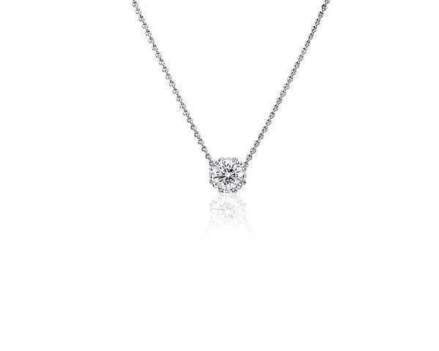 Necklaces | Blue Nile Round Hidden Halo Diamond Pendant In 14K White Gold (1/4 Ct. Tw.)