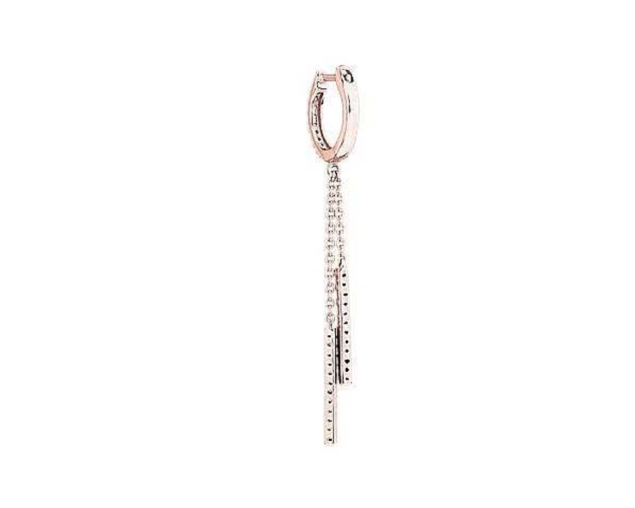 Earrings | Blue Nile Diamond Hoops W/ Double Diamond Drop Earrings In 14K Rose Gold (1/6 Ct. Tw.)