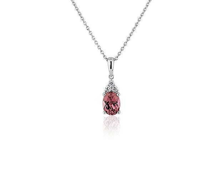 Necklaces | Blue Nile Oval Pink Tourmaline And Diamond Cluster Pendant In 14K White Gold