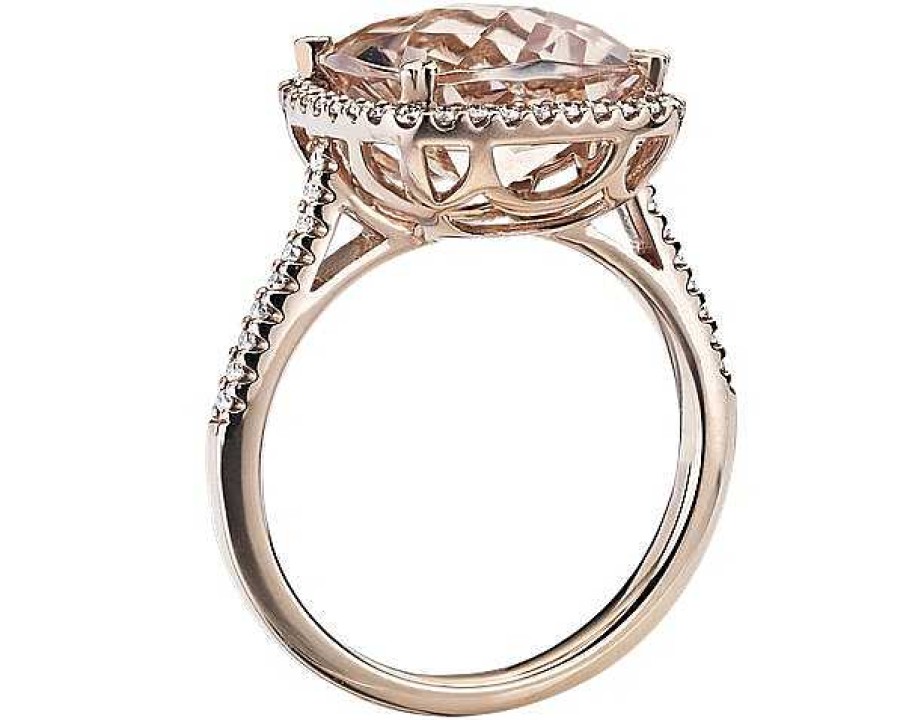 Rings | Blue Nile Cushion-Cut Morganite Diamond Halo Cocktail Ring In 14K Rose Gold (10.5Mm)