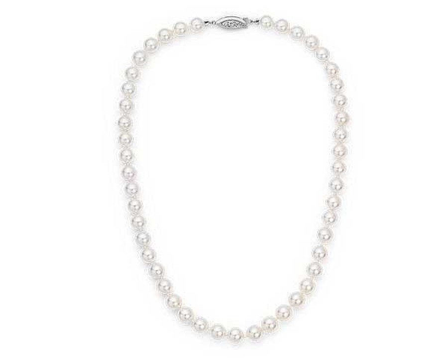 Necklaces | Blue Nile 16" Premier Akoya Cultured Pearl Strand Necklace With Diamond Clasp In 18K White Gold (7.5-8.0Mm)