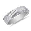 Men'S Rings | Blue Nile Diagonal Lined With Pav Diamond Edge Men'S Wedding Ring In Platinum (1/8 Ct. Tw.)