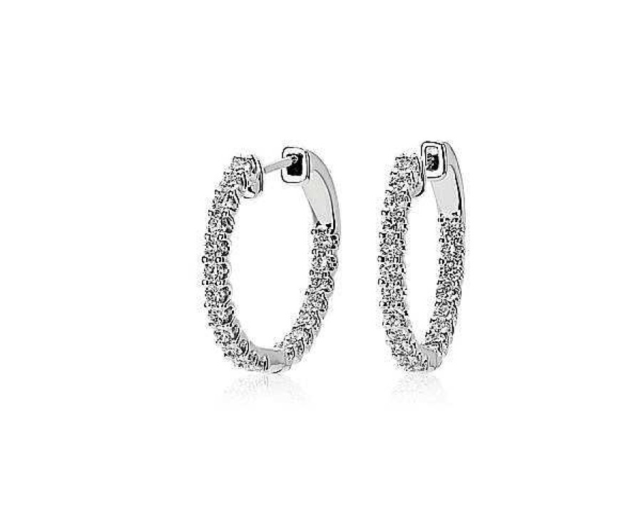 Earrings | Blue Nile Luna Diamond Eternity Hoop Earrings In 18K White Gold (1 Ct. Tw.)- G/Si