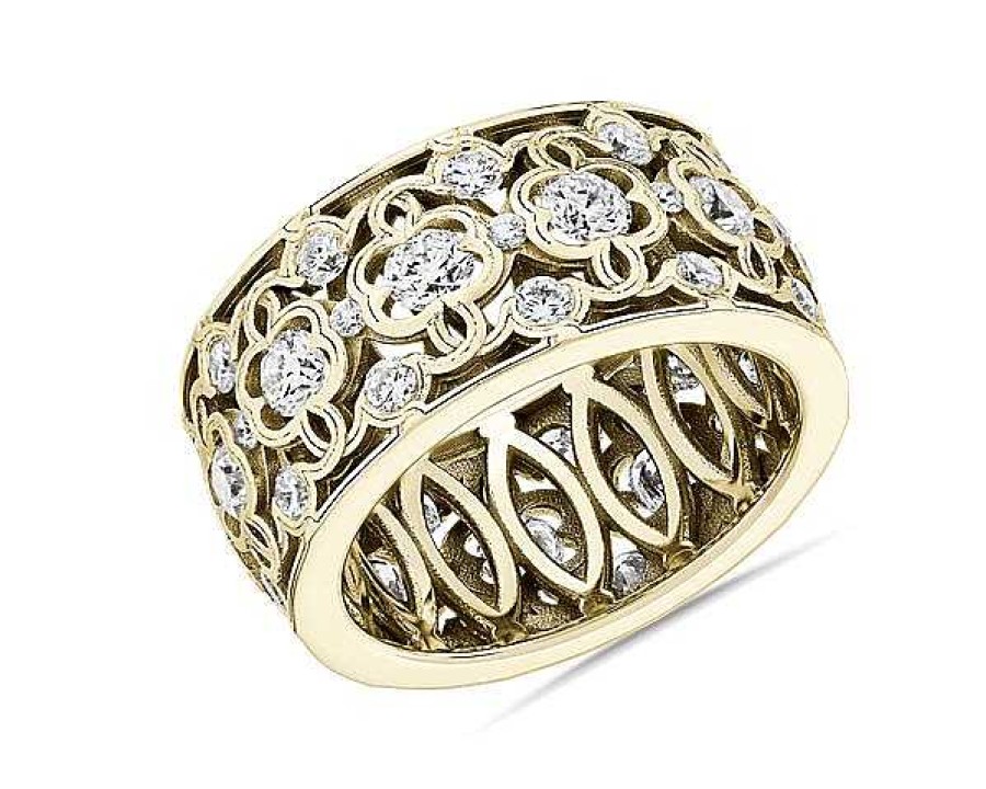 Women'S Rings | Blue Nile Bella Vaughan Clover Lace Diamond Eternity Ring In 18K Yellow Gold (1 5/8 Ct. Tw.)