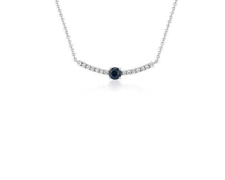 Necklaces | Blue Nile Petite Sapphire And Diamond Curved Bar Necklace In 14K White Gold (3.5Mm)