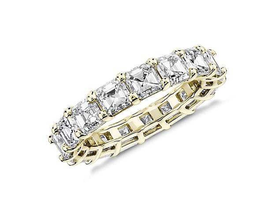 Women'S Rings | Blue Nile Asscher Cut Diamond Eternity Ring In 14K Yellow Gold (5 Ct. Tw.)