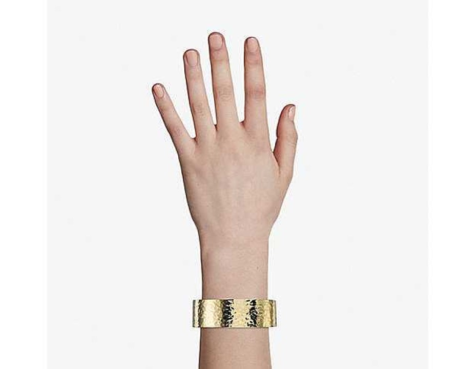 Bracelets | Blue Nile Wide Hammered Hinged Cuff In 18K Italian Yellow Gold (27 Mm)