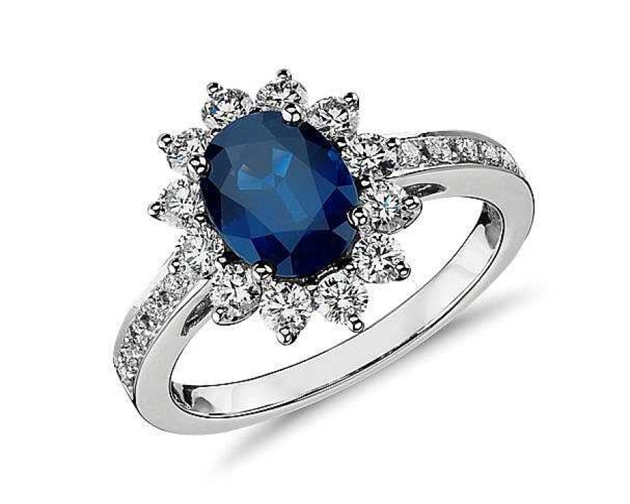 Rings | Blue Nile Oval Sapphire And Diamond Halo Ring In 18K White Gold (8X6Mm)