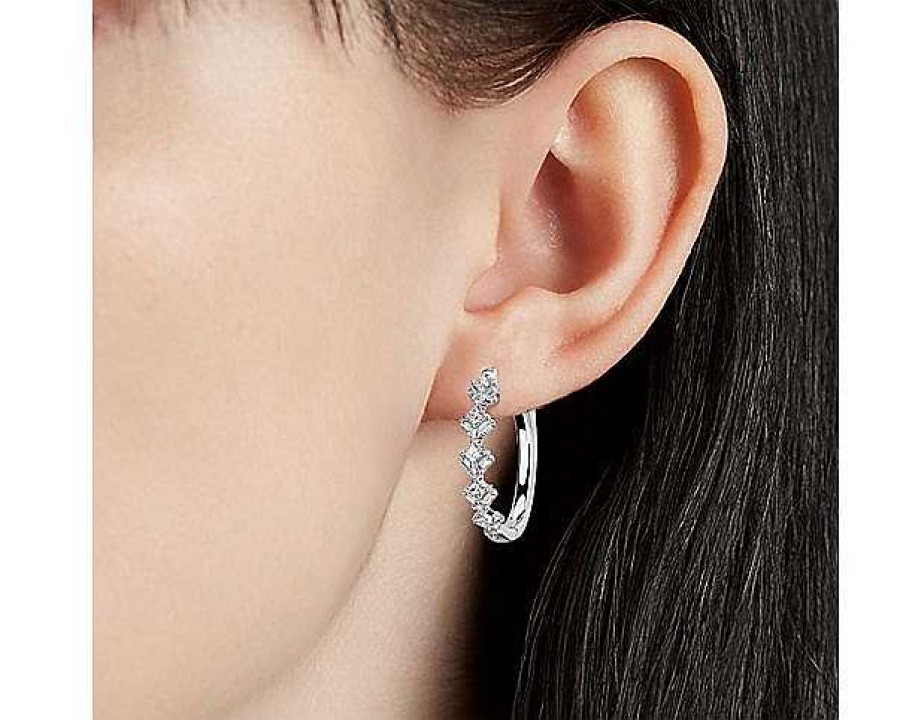 Earrings | Blue Nile Art Deco Inspired Diamond Hoop Earrings In 14K White Gold (1 Ct. Tw.)