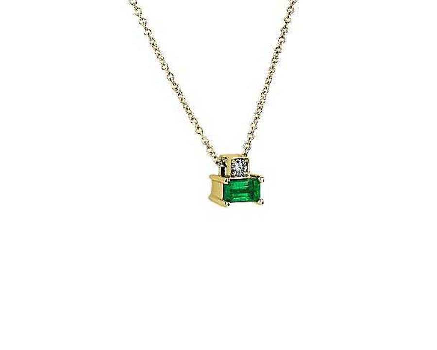 Necklaces | Blue Nile Emerald And Diamond Solitaire Pendant In 14K Yellow Gold