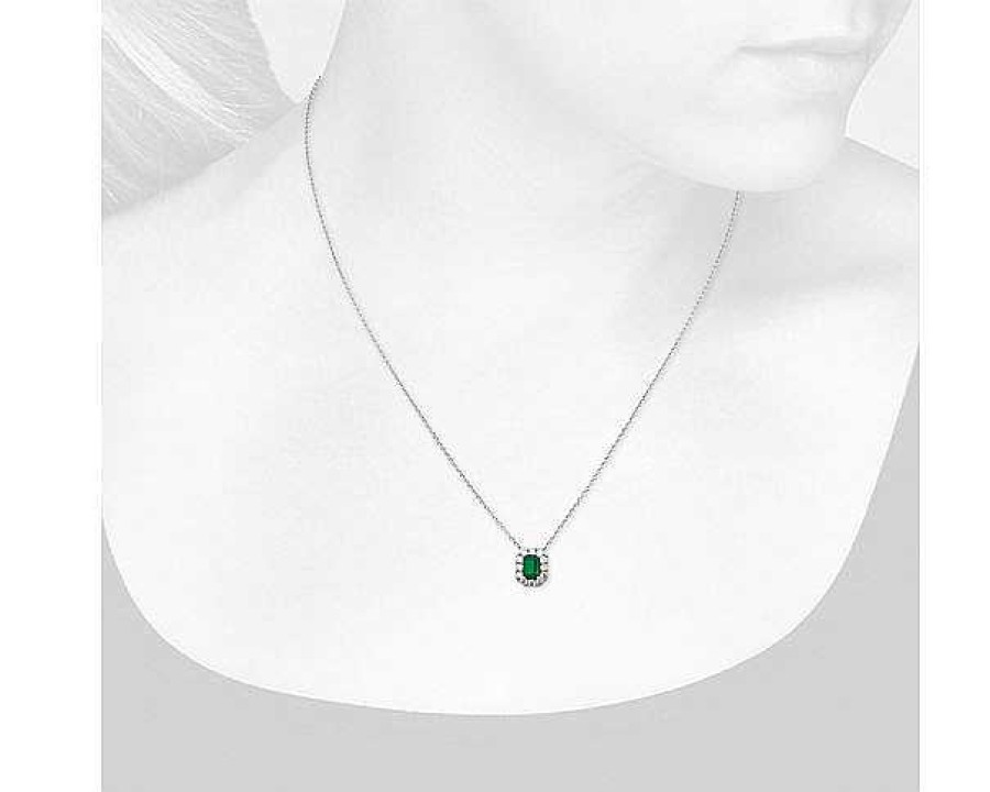 Necklaces | Blue Nile Emerald Cut Emerald And Diamond Halo Pendant In 14K White Gold (6X4Mm)