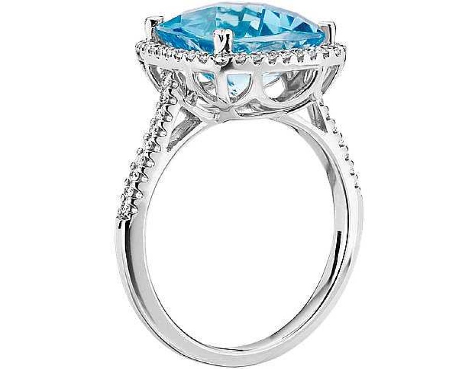 Rings | Blue Nile Cushion-Cut Swiss Blue Topaz Diamond Halo Cocktail Ring In 14K White Gold (10.5Mm)