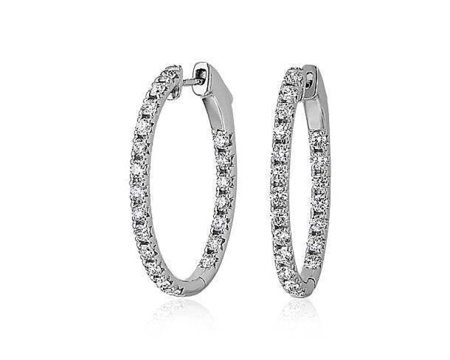 Earrings | Blue Nile Eternity French Pav Oval Hoop Earrings In 14K White Gold (1 1/2 Ct. Tw.)