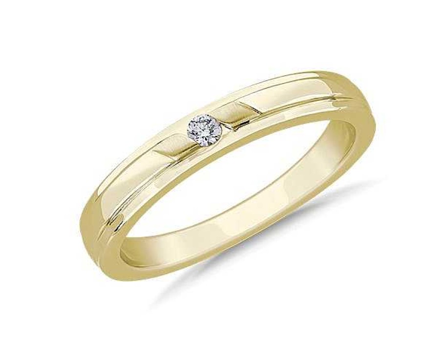 Men'S Rings | Blue Nile Diagonal Channel Set Round Solitaire Diamond Ring In 14K Yellow Gold (.05 Ct. Tw.)