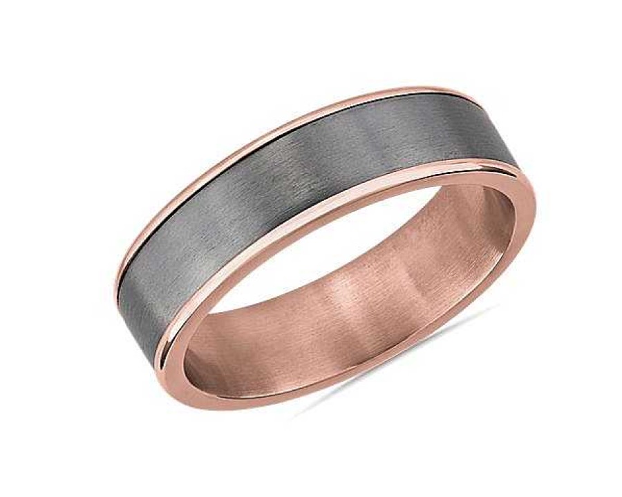 Men'S Rings | Blue Nile Two-Tone Tantalum Inlay Wedding Ring In 14K Rose Gold (6.5Mm)