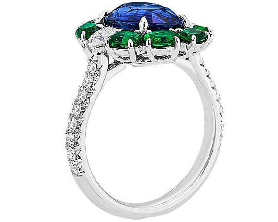 Rings | Blue Nile Extraordinary Collection: Blue Sapphire And Emerald Ring With Diamond Details In 18K White Gold