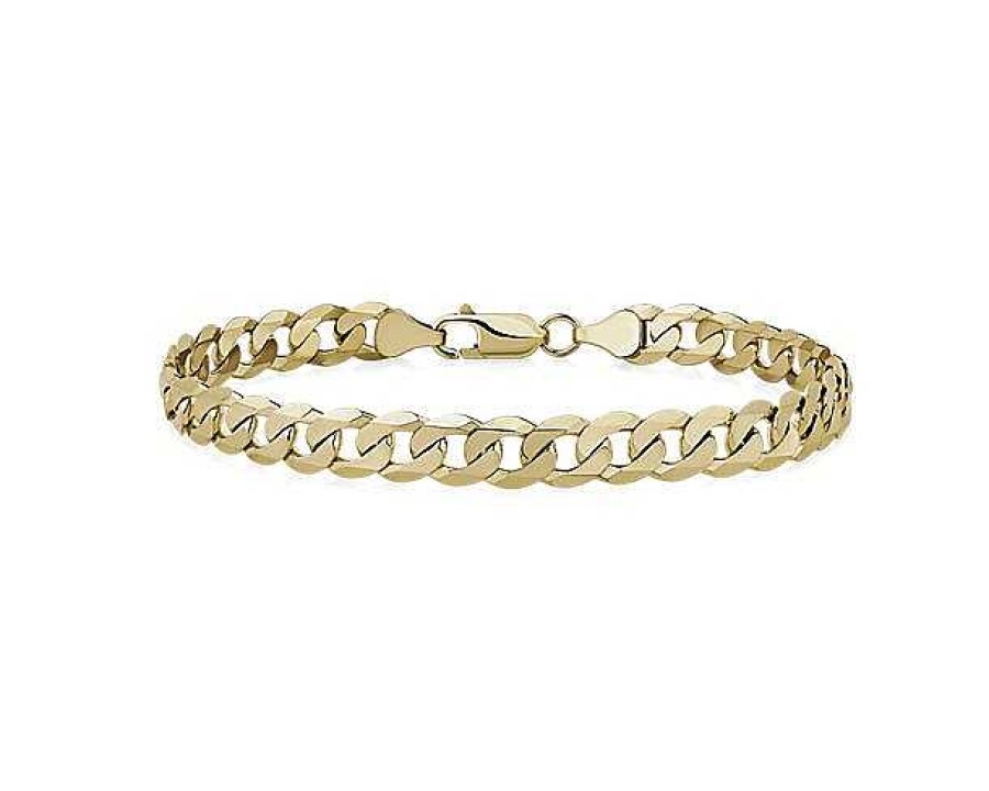 Bracelets | Blue Nile 8" Flat Beveled Curb Chain Bracelet In 14K Yellow Gold (7.25 Mm)