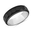 Men'S Rings | Blue Nile Step Edge Faceted Hexagon Center Wedding Ring In Black & White Tungsten (7Mm)