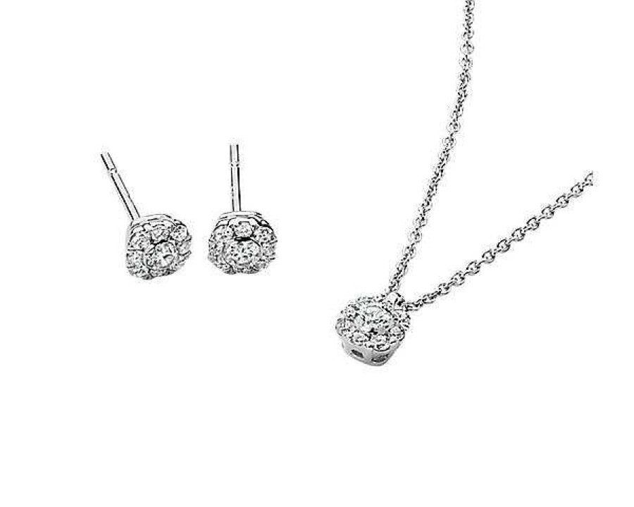 Earrings | Blue Nile Diamond Halo Stud And Pendant Set In 14K White Gold (1/2 Ct. Tw.)