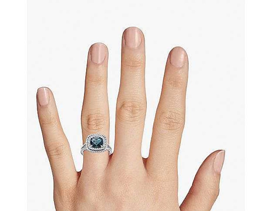 Rings | Blue Nile Corda Cushion-Cut London Blue Topaz Halo Ring In Sterling Silver (8Mm)