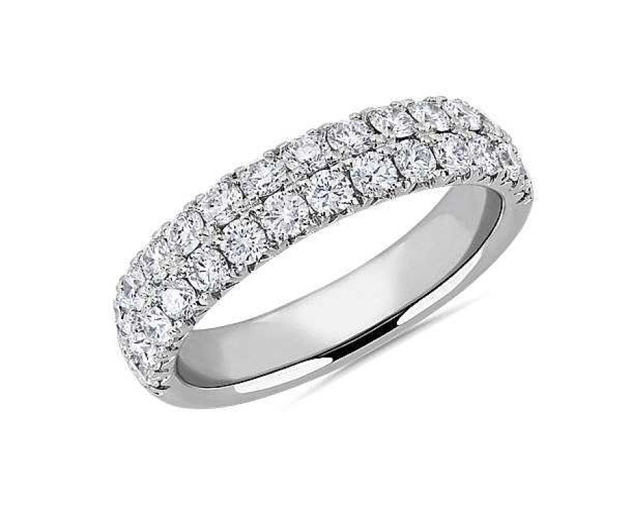 Women'S Rings | Blue Nile Two-Row French Pav Diamond Ring In 14K White Gold (1 Ct. Tw.)