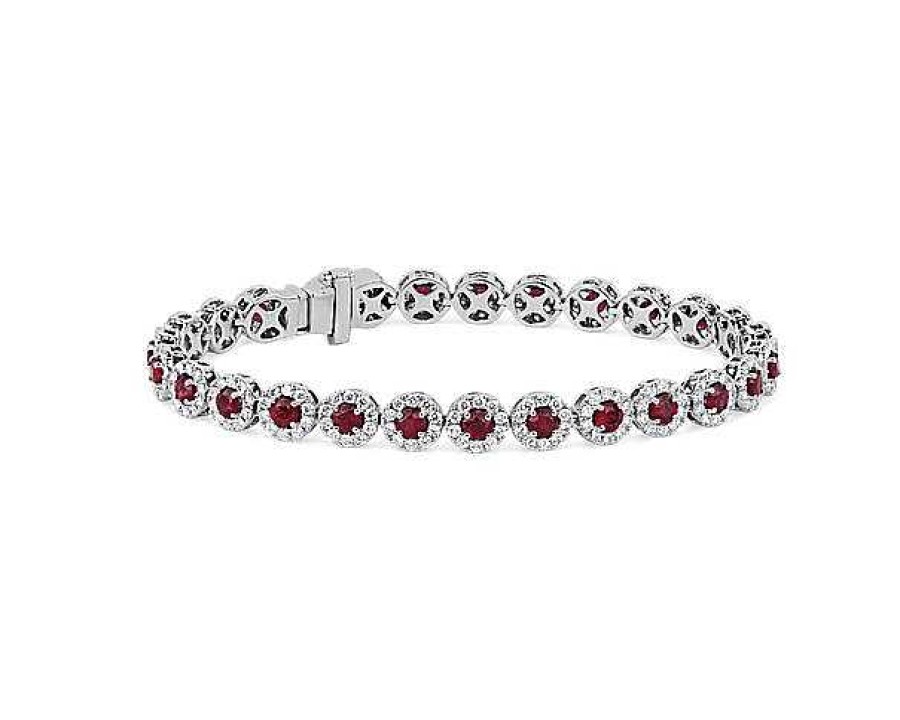 Bracelets | Blue Nile Ruby And Diamond Halo Bracelet In 14K White Gold