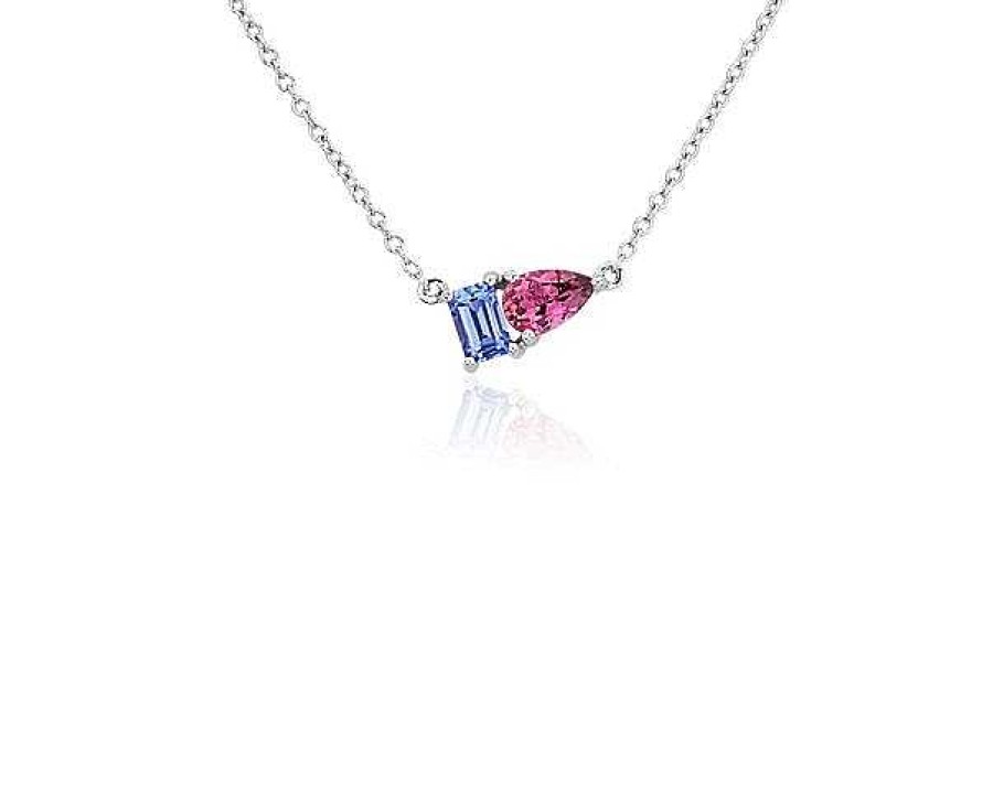 Necklaces | Blue Nile Tanzanite And Pink Tourmaline Two Stone Pendant In 14K White Gold