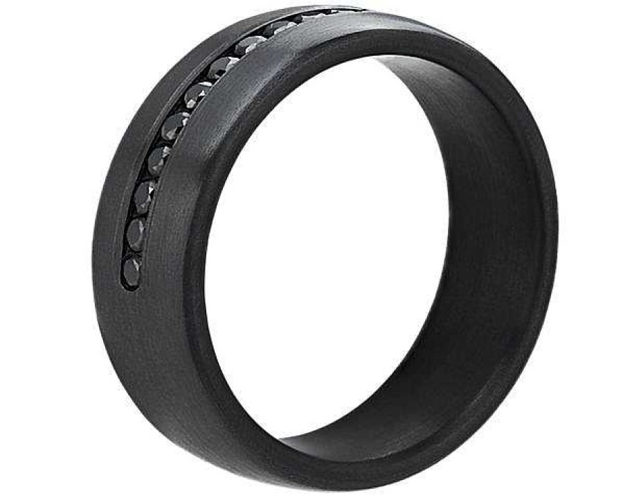 Men'S Rings | Blue Nile Satin Finish Black Diamond Wedding Ring In Dark Tantalum (7.5 Mm, 3/8 Ct. Tw.)