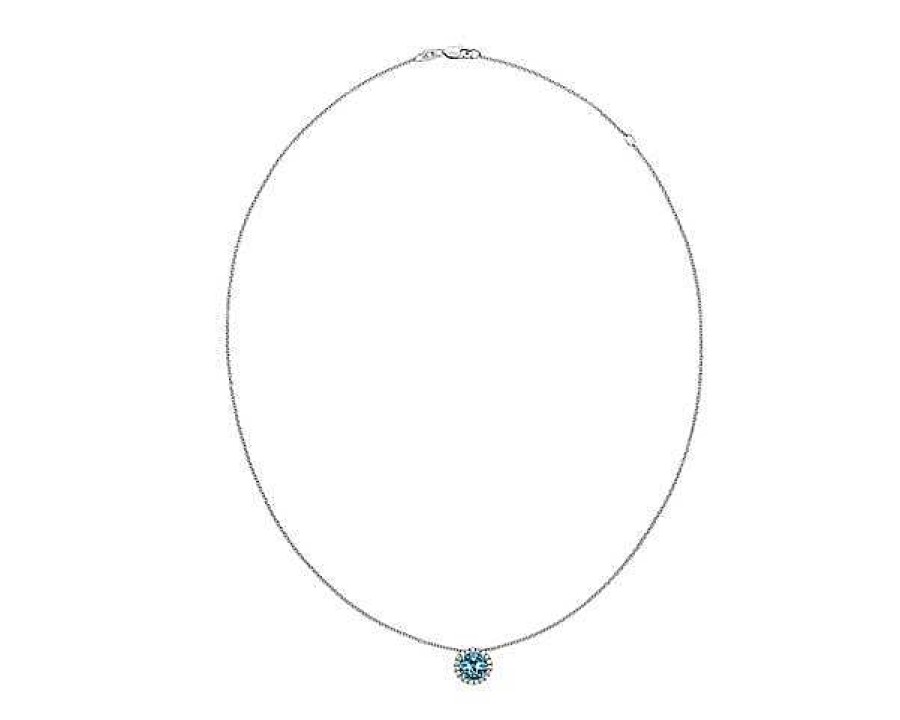 Necklaces | Blue Nile Round Halo Blue Topaz Pendant In 14K White Gold (7Mm)