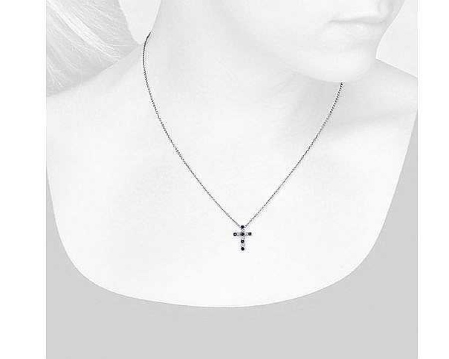 Necklaces | Blue Nile Sapphire And Diamond Tessere Cross Pendant In 14K White Gold (1.7Mm)