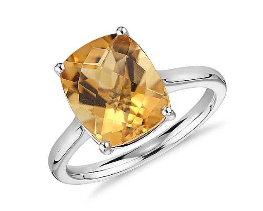 Rings | Blue Nile Citrine Cushion Cocktail Ring In 14K White Gold (11X9Mm)