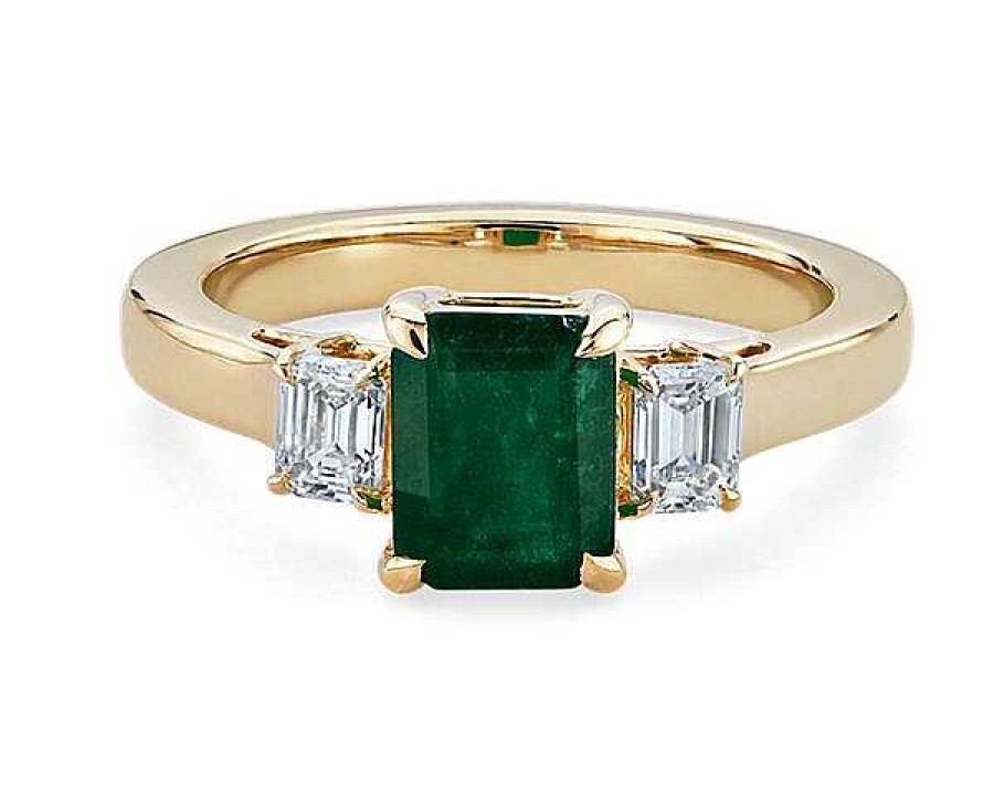 Rings | Blue Nile Emerald Cut Emerald And Diamond Ring In 14K Yellow Gold (8X6Mm)