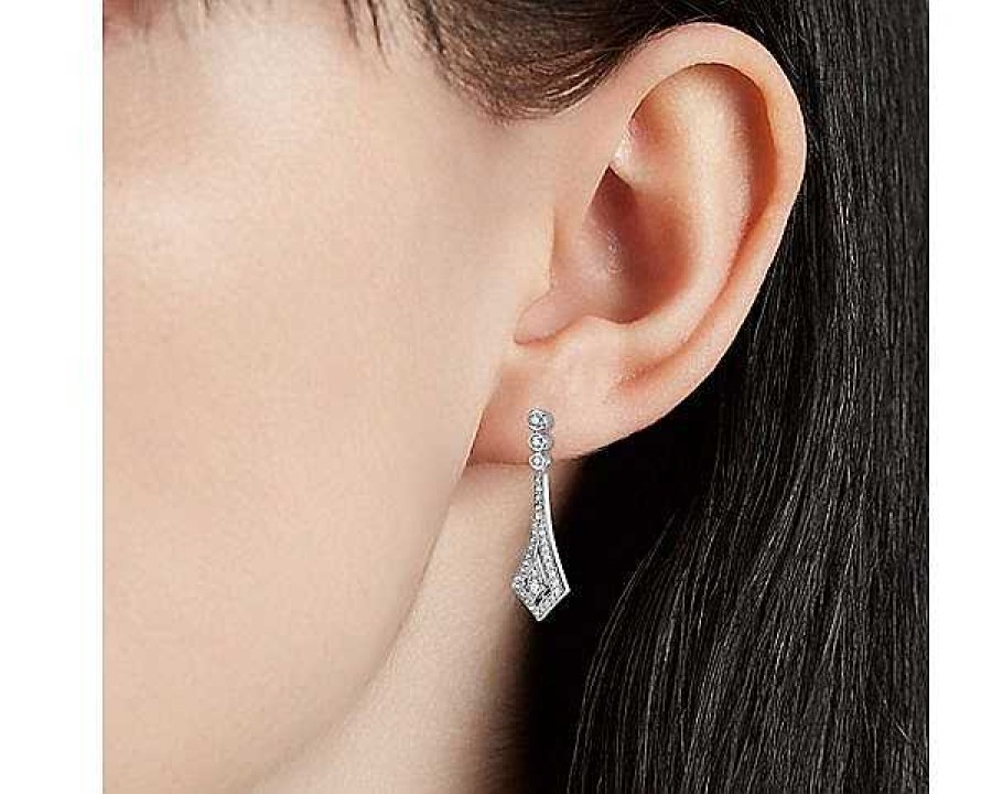 Earrings | Blue Nile Deco Drop Diamond Earrings In 14K White Gold (1/2 Ct. Tw.)