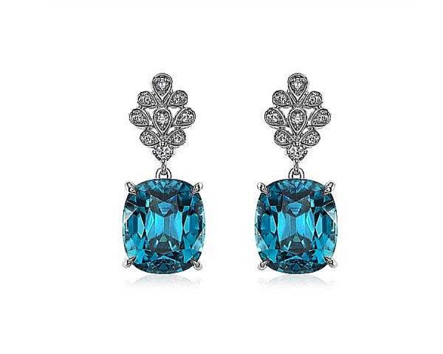 Earrings | Blue Nile Extraordinary Collection: Blue Zircon And Diamond Drop Earrings In 18K White Gold