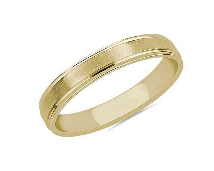 Men'S Rings | Blue Nile Brushed Inlay Wedding Ring In 14K Yellow Gold (4Mm)