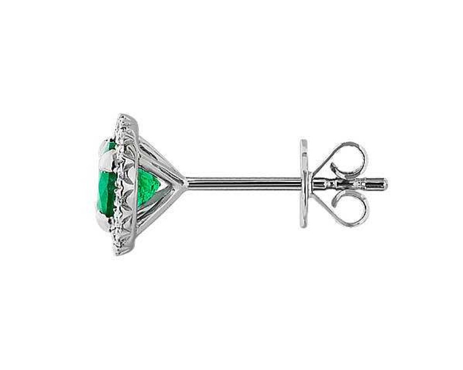 Earrings | Blue Nile Emerald And Micropav Diamond Halo Stud Earrings In 18K White Gold (5Mm)