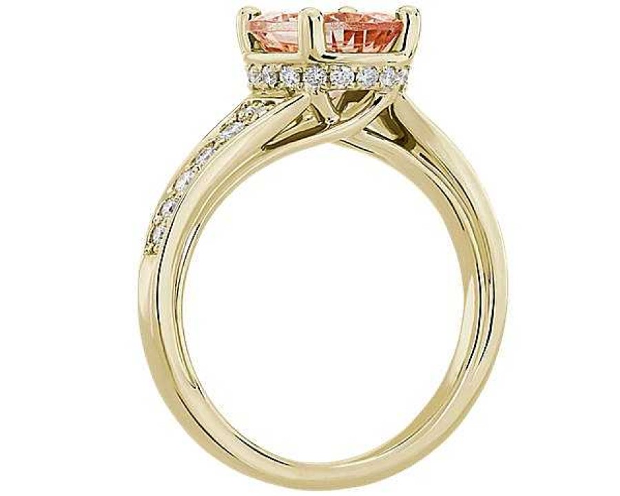 Rings | Blue Nile Morganite And Diamond Side Stone Ring In 14K Yellow Gold (8Mm)