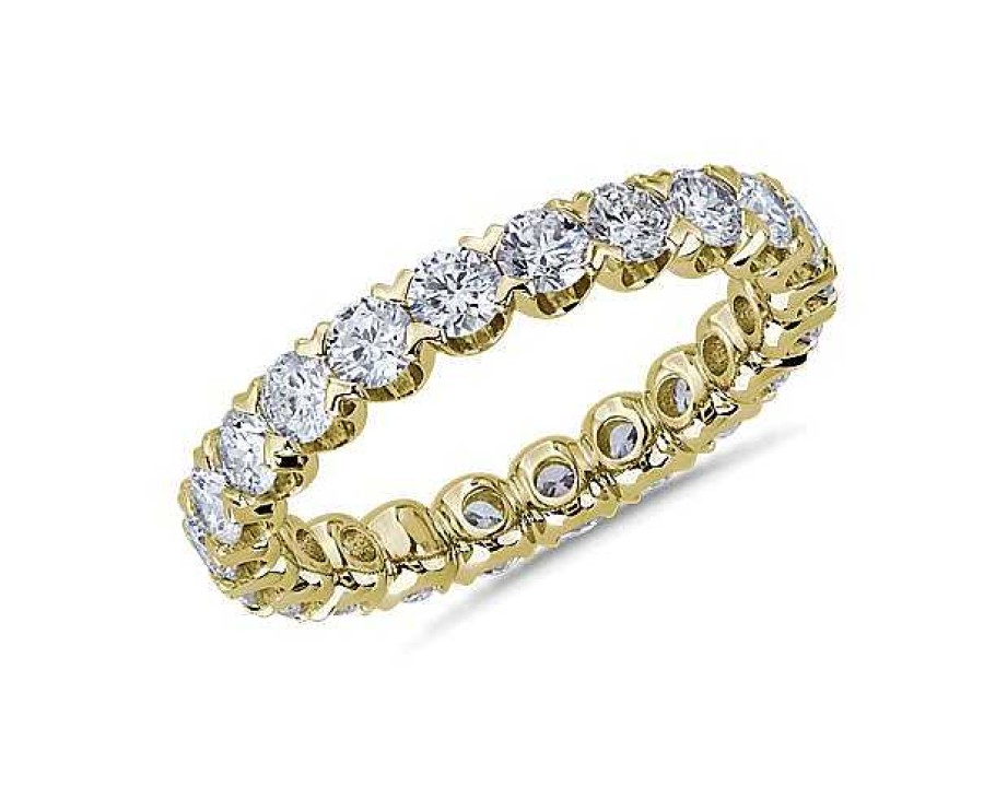 Women'S Rings | Blue Nile V-Prong Pav Diamond Eternity Ring In 14K Yellow Gold (2 Ct. Tw.)