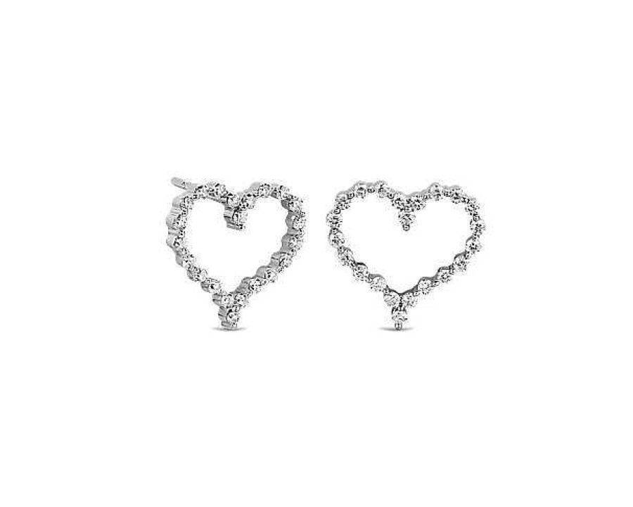 Earrings | Blue Nile Diamond Dot Heart Earrings In 14K White Gold (3/8 Ct. Tw.)