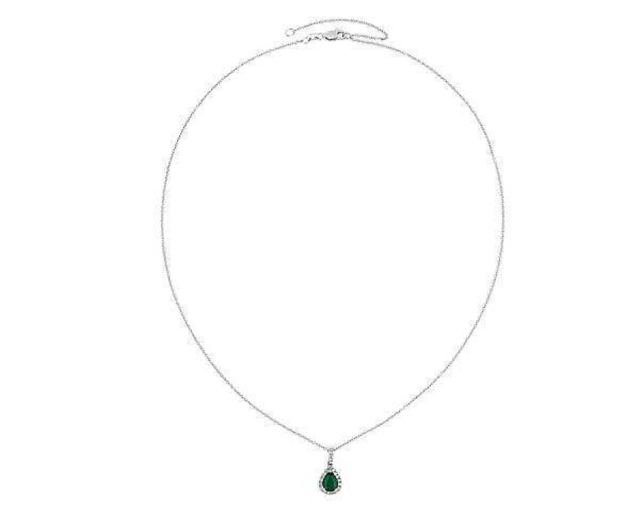 Necklaces | Blue Nile Pear Emerald Diamond Halo Pendant In 14K White Gold (7X5Mm)