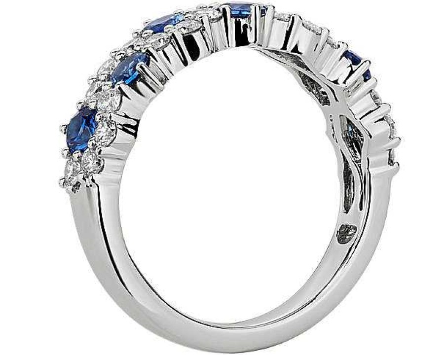 Rings | Blue Nile Staggered Sapphire And Diamond Ring In 14K White Gold