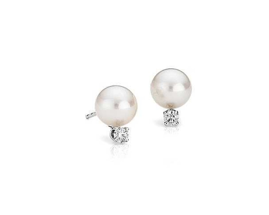 Earrings | Blue Nile Classic Akoya Cultured Pearl And Diamond Stud Earrings In 18K White Gold (7.0-7.5Mm)