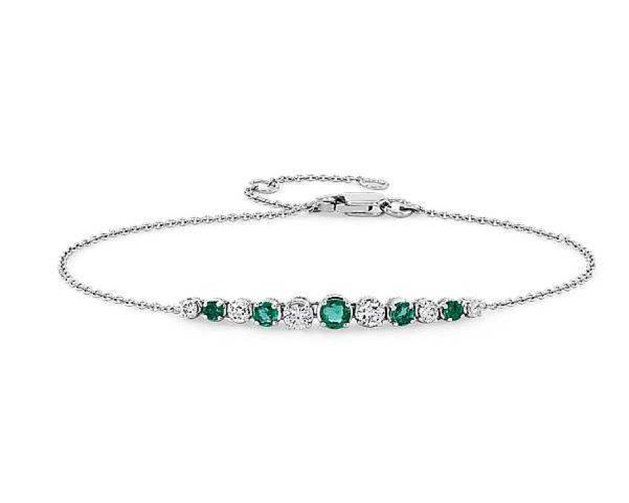 Bracelets | Blue Nile Emerald And Diamond Graduated Curve Bracelet In 14K White Gold