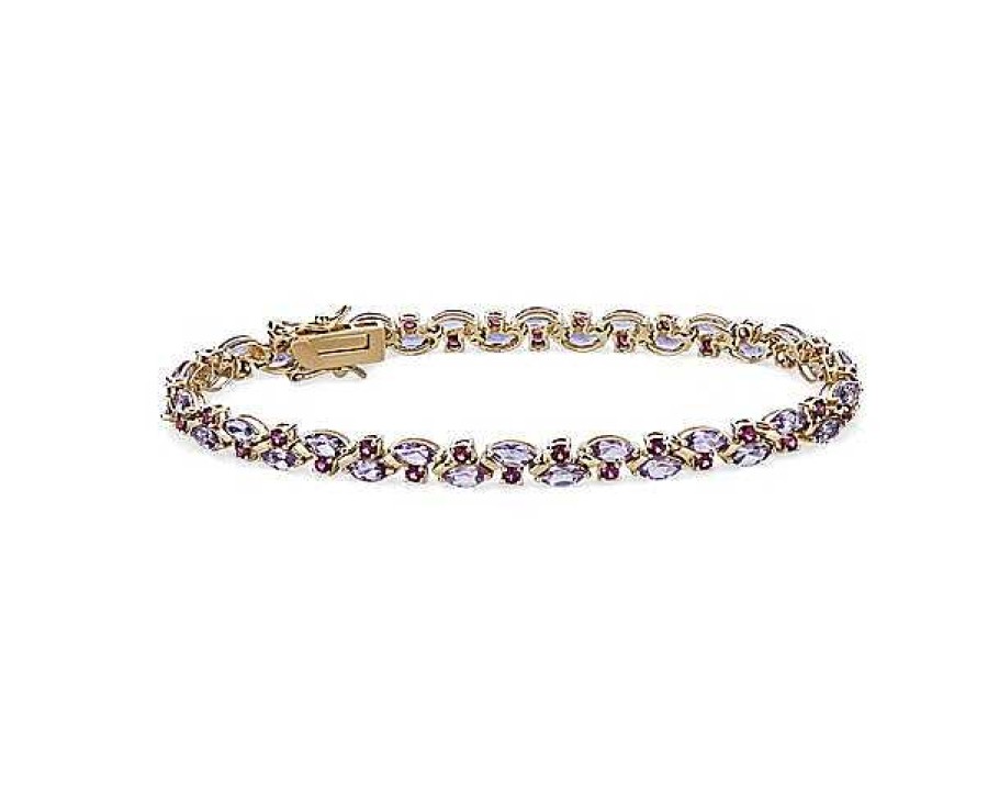 Bracelets | Blue Nile Rhodolite And Pink Amethyst, Marquise And Round Bracelet In 14K Yellow Gold