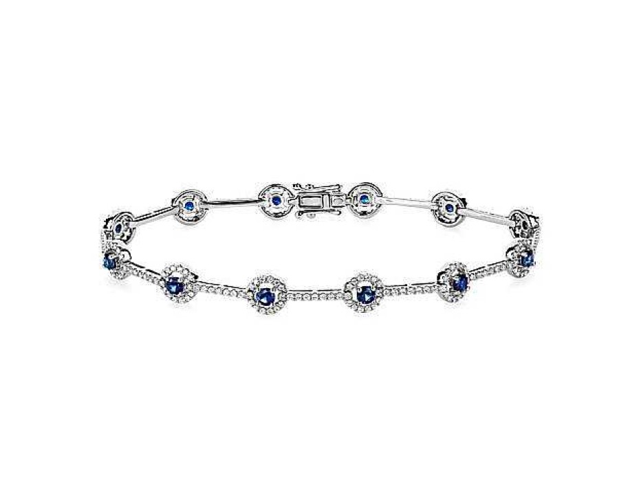 Bracelets | Blue Nile Sapphire And Diamond Station Bracelet In 14K White Gold