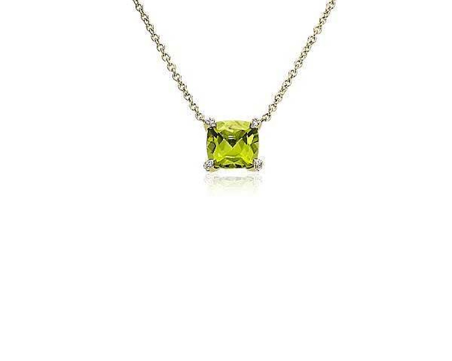 Necklaces | Blue Nile Cushion Cut Peridot And Diamond Accent Pendant In 14K Yellow Gold (7Mm)